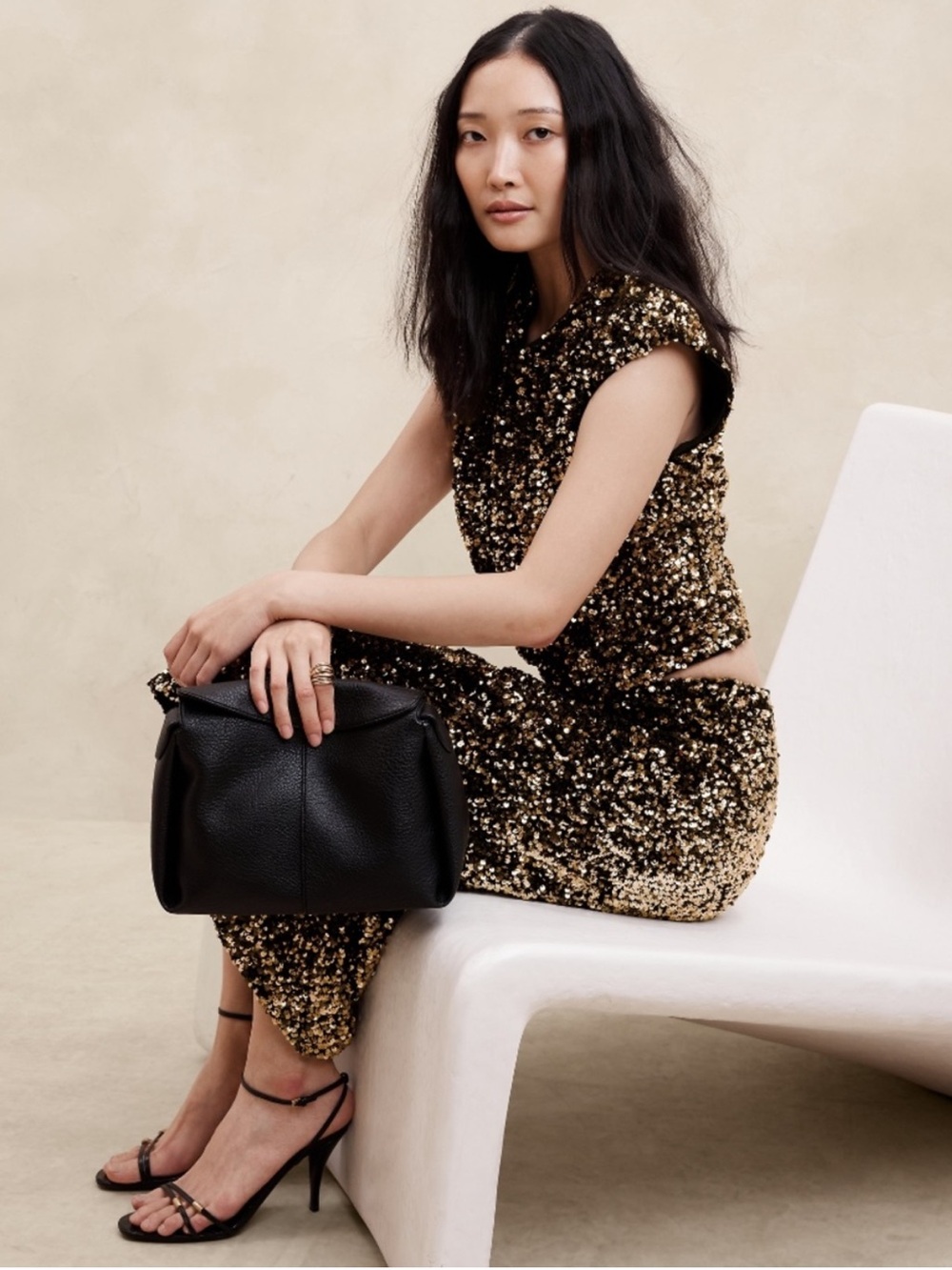 Sequin Crop Top in Black and Gold Banana Republic Factory